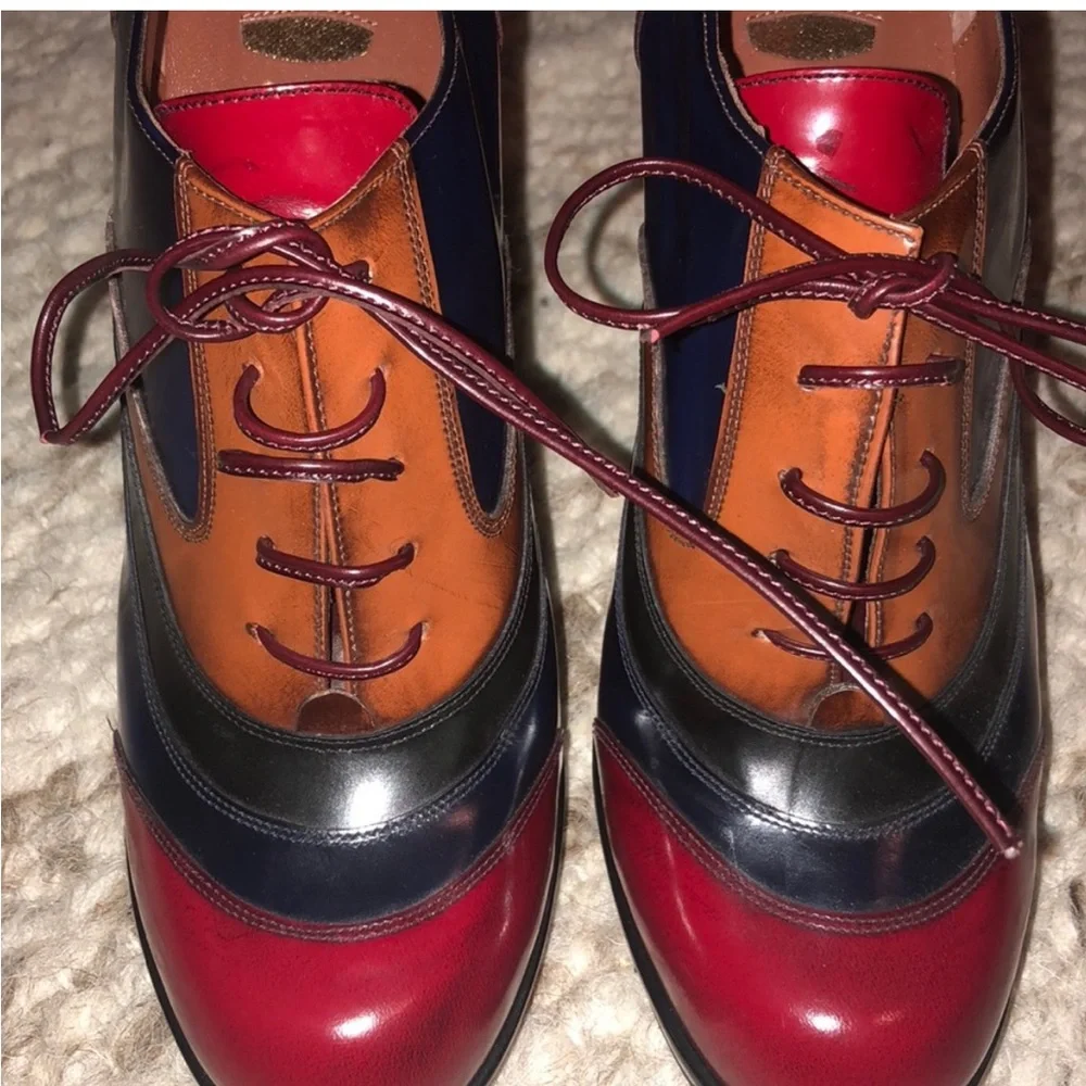 OUTRAGEOUS VTG Sz 7.5 ERNESTO ESPOSITO Multicolor leather platform hi heel Shoes - Picture 5 of 9